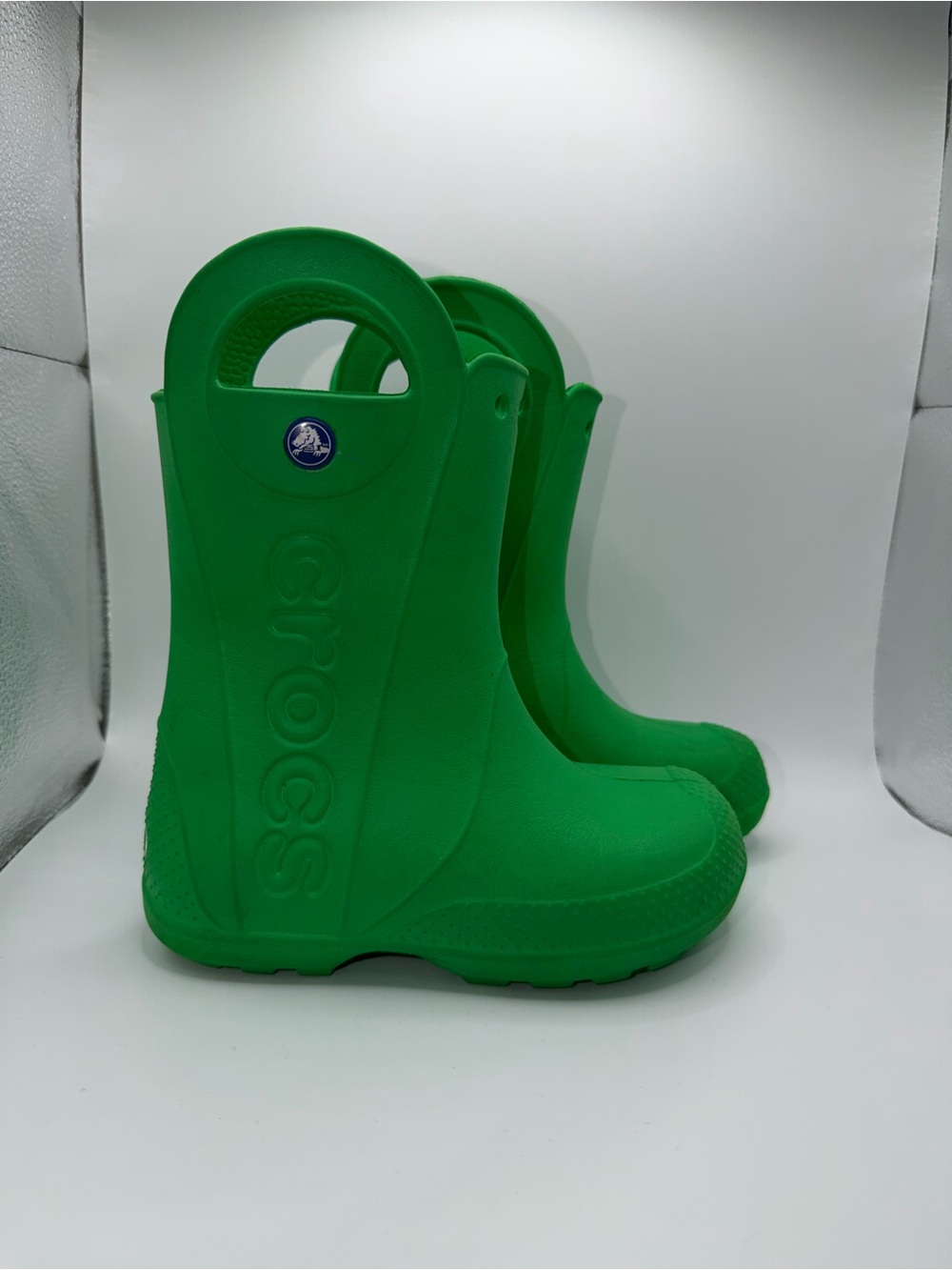 CROCS Kids Green Waterproof Rain Boots with Easy Handles